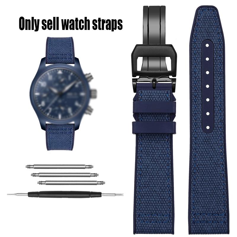 Nylon Rubber Watch Strap For IWC Pilot Spade A Mark 18 Portuguese Blue Band FOLDING CLASP Canvas Men's Watch Chain 20MM Bracelet