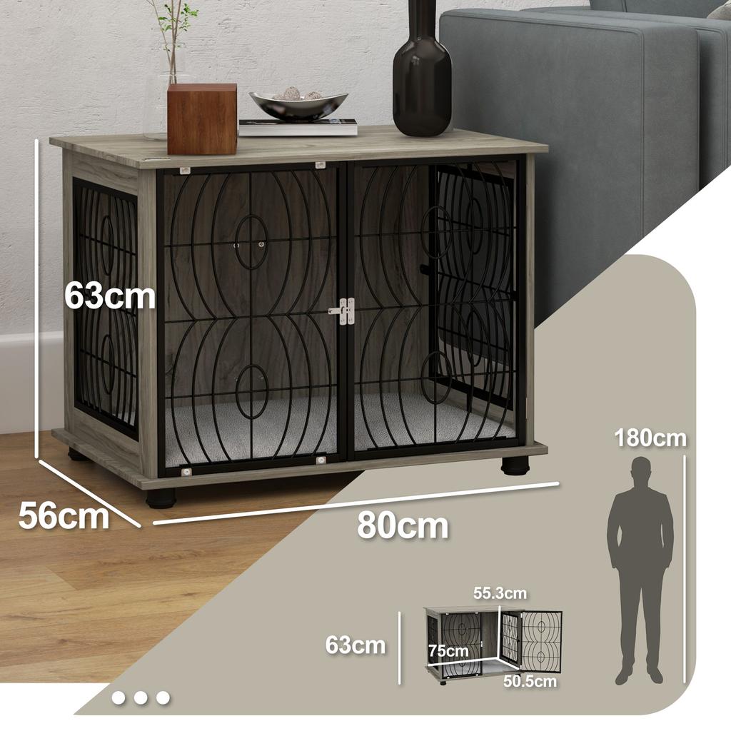 Indoor Dog Crate Furniture End Table With Plush Washable Cushion Lockable Door For Medium Dogs