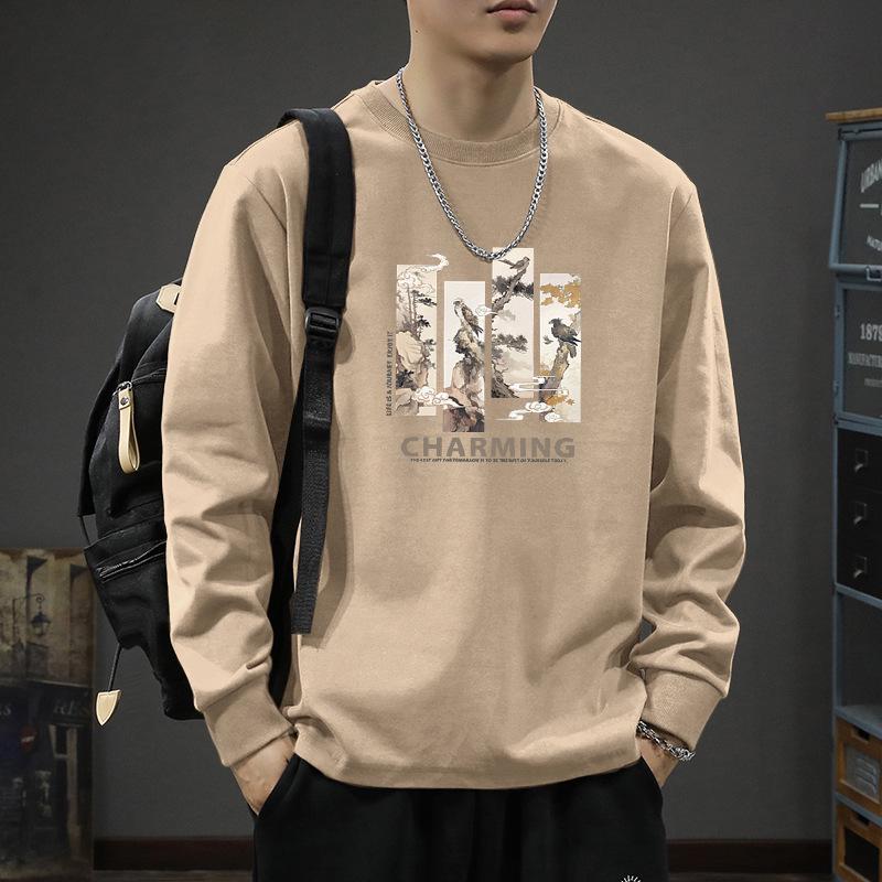Men's Retro Solid Heavyweight Long Sleeve Cotton Tee