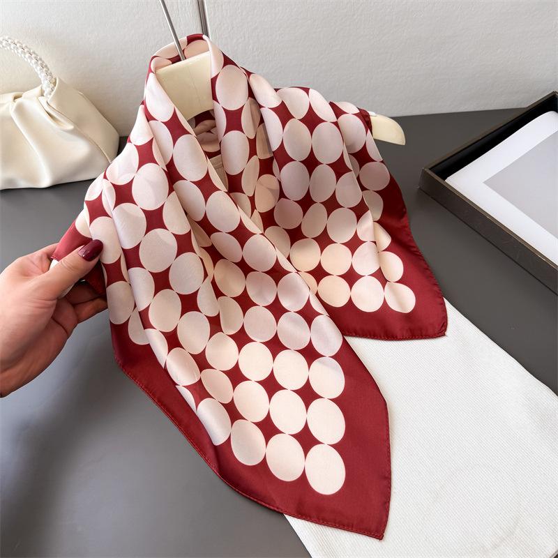 French big wave dot simulation silk printing square scarf shawl scarf high-end neck small square scarf headscarf silk scarf