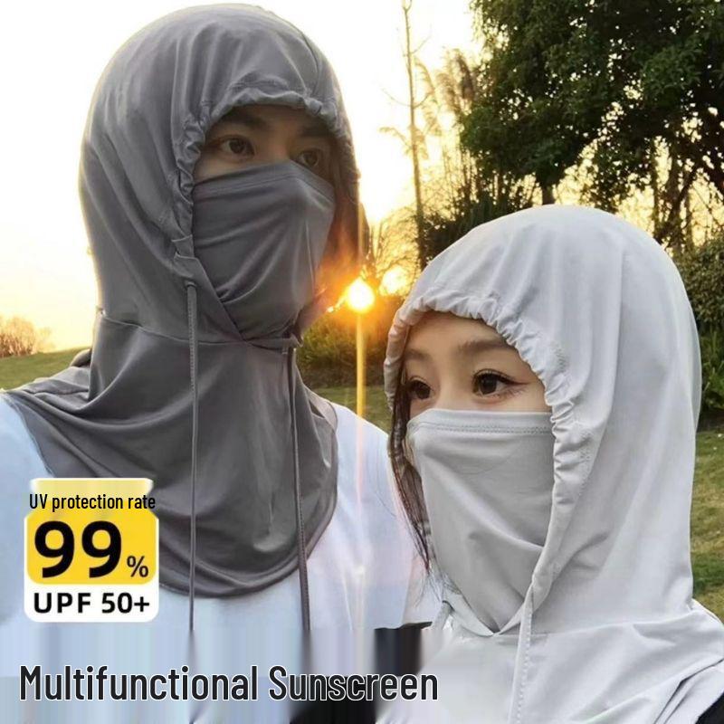 Ice Silk Sun Protection Men's Neck and Face Mask with Full Head Cover, UV Protection for Cycling