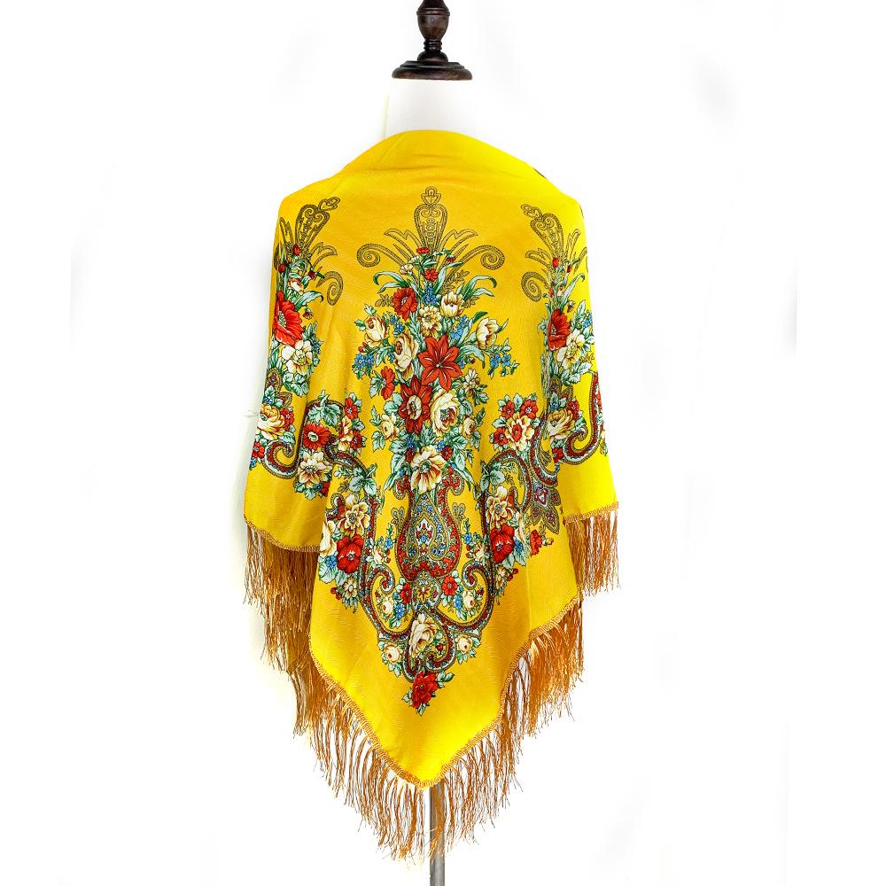 Women's Ethnic Style Printed Shawl Scarf with Tassels - Autumn/Winter Retro Large Square Scarf