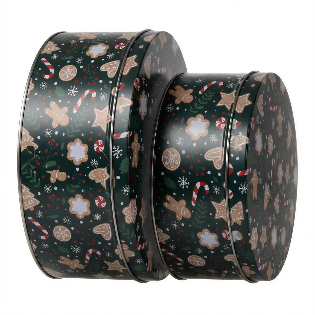 CHRISTMAS TIN BOX 2 PCS FOR COOKIES, GINGERBREAD, SWEETS, RODS 20 Cm