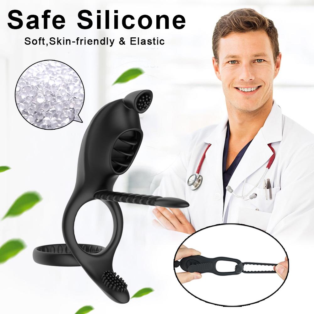 Vibrator 3 în 1 pentru suge de clitoris pentru cupluri, penis, inel pentru penis, ejaculare întârziată, linsul clitorisului, vibratoare anale, jucărie sexuală pentru cuplu