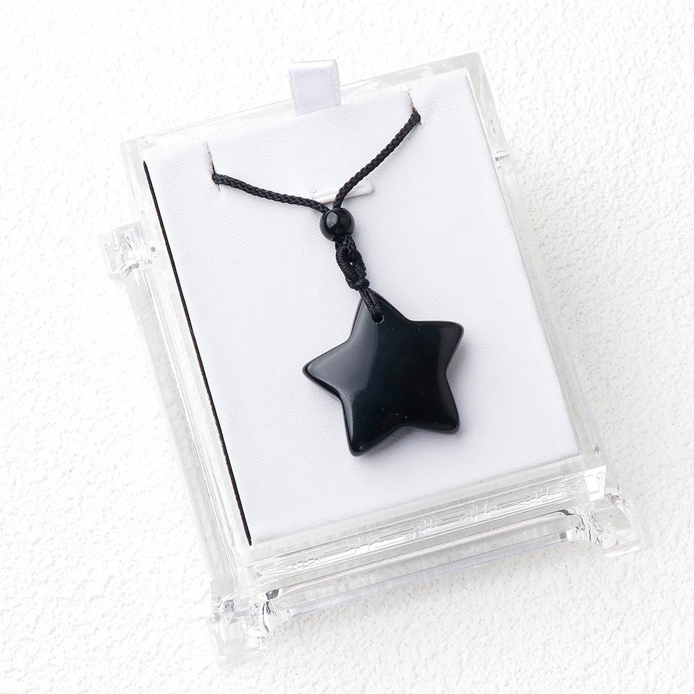 1PC Natural Stone Star Shape Pendant Black Agate Tiger Eye Christmas Pendant Necklace Women Holiday Party Gifts
