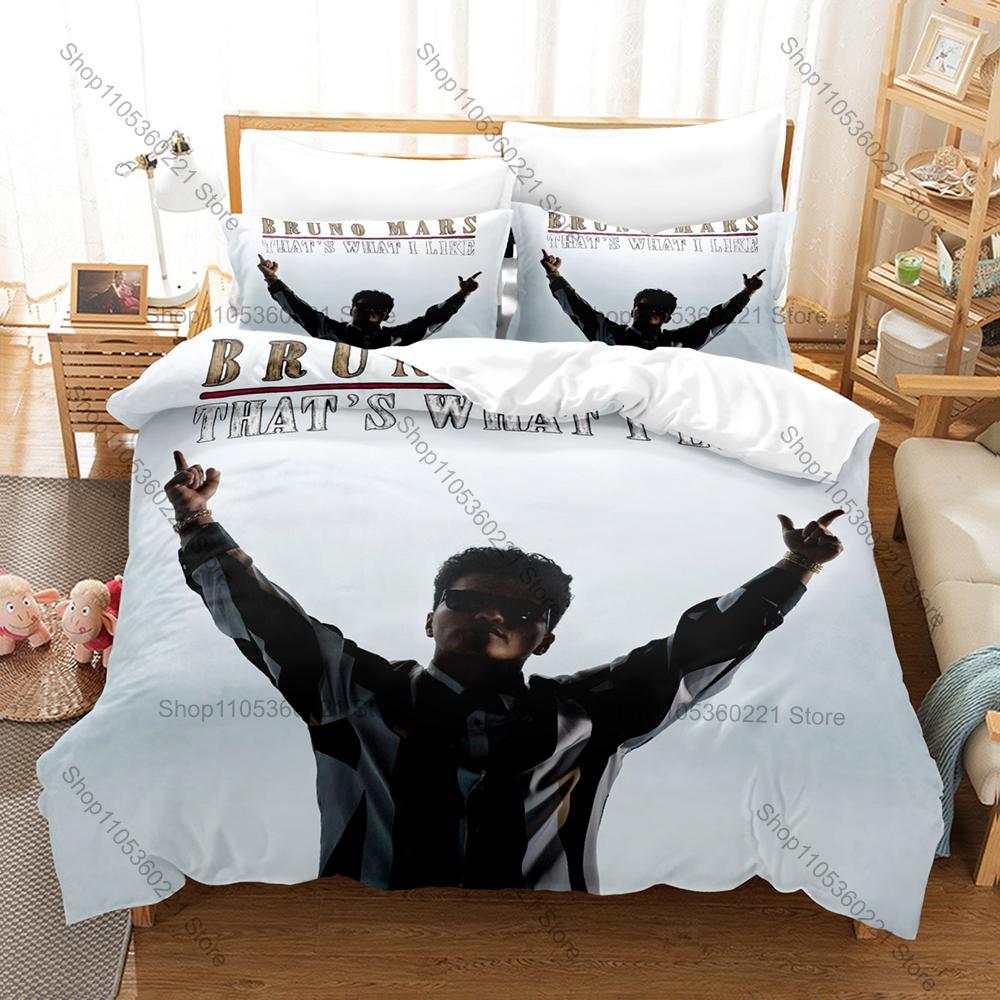 Bruno Mars 3Pcs Bedding Set Music Star Printed Duvet Cover Set Soft Microfiber Bed Set with Pillowcases for Fans Bedroom Decor
