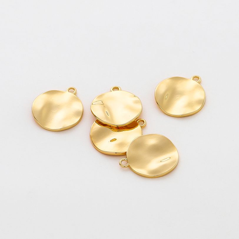 5pcs/Lot 14K 18K Gold Color Plated Wave Pattern Round Pendants With Hole Charm Bracelets Pendants For DIY Jewelry Makings