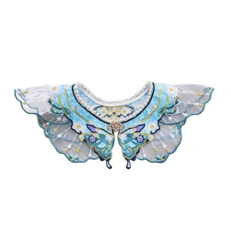 Women's Elegant Pearl-Embellished Shawl | Detachable False Collar & Shoulder Wrap with Yunjian-Style Decorative Flowers H7EF