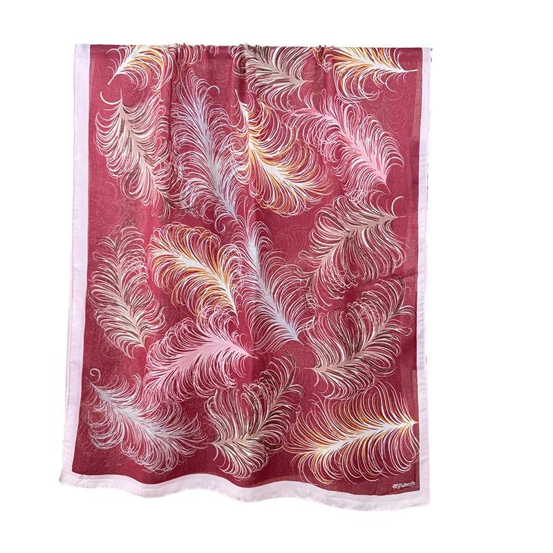 Personalized design Feather printing cotton and linen long towel retro literary and artistic fan women's temperament high value scarf