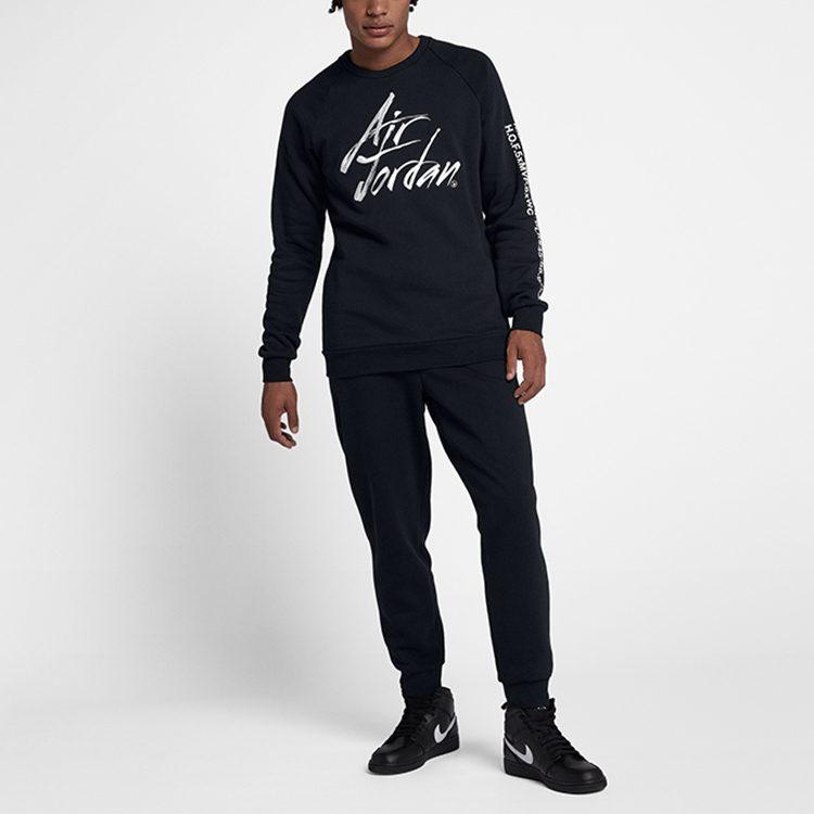 Jordan Sportswear Greatest Crew Neck Letter Comfortable Fleece Lined Long Sleeved Sweatshirt Men's Black AV6003-010