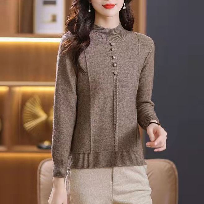 Semi-turtleneck Bottoming Shirt Women's Sweater Women's Autumn and Winter Red Autumn and Winter New Thickened Knitted Sweater