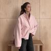 Women's Pink Winter Fleece Jacket - Stand-Up Collar, European & American Style