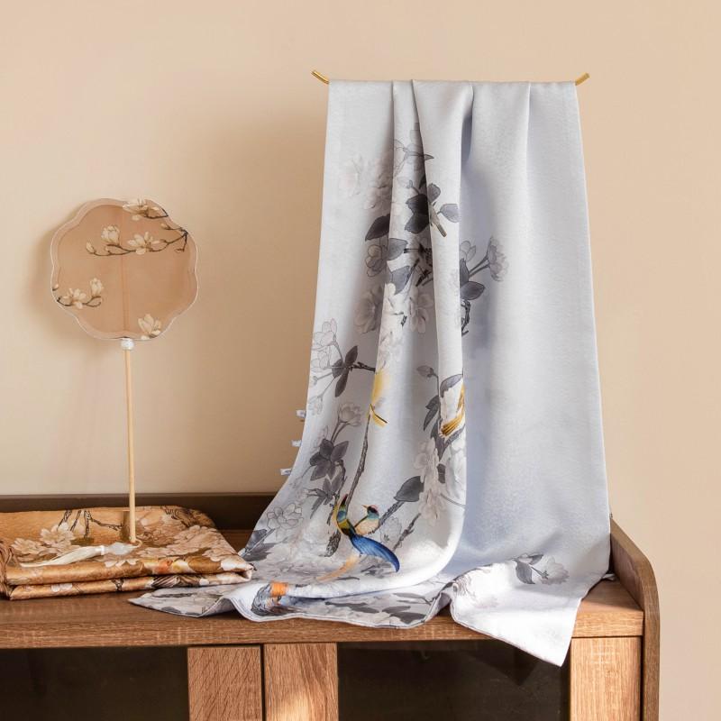 Silk Satin Double Buckle Shawl Scarf Hand Rolled Edge Chinese Style Gift Women