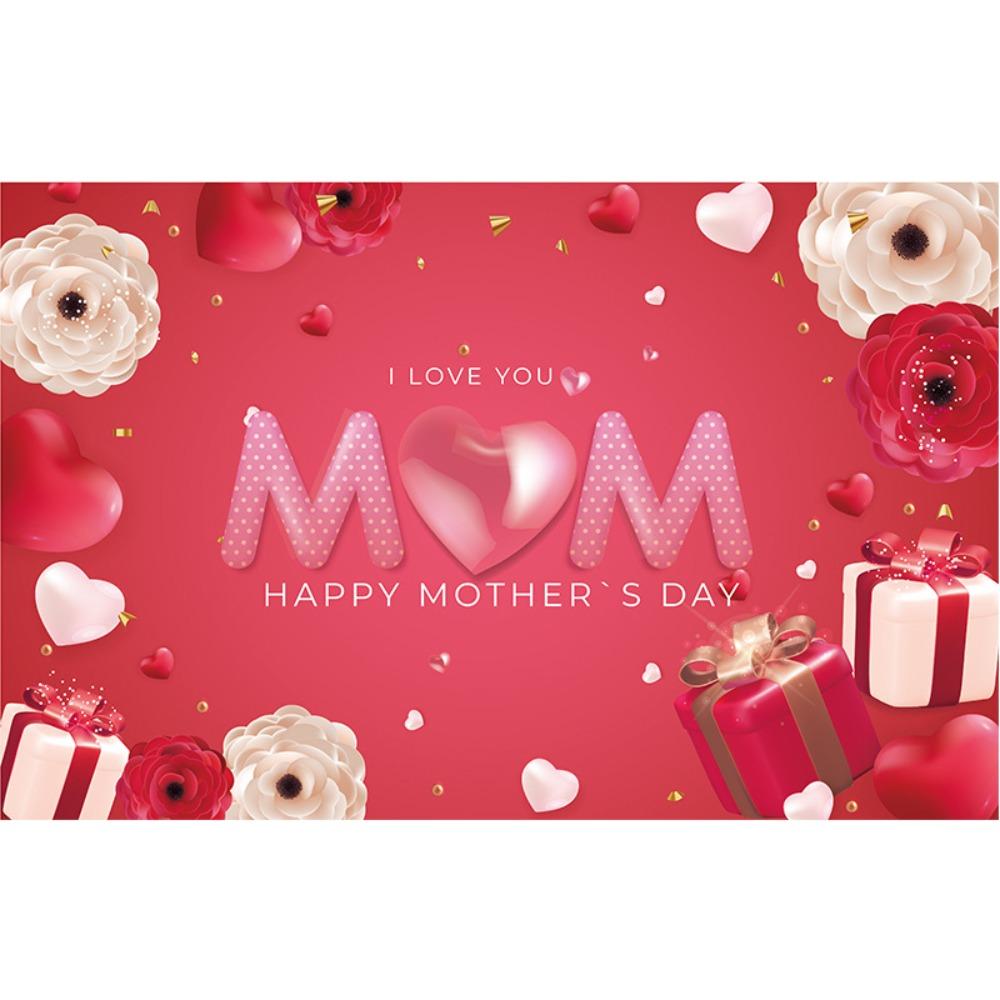 Polyester Happy Mother’s Day Backdrop I Love You Mom Hanging Banner  Photo Booth
