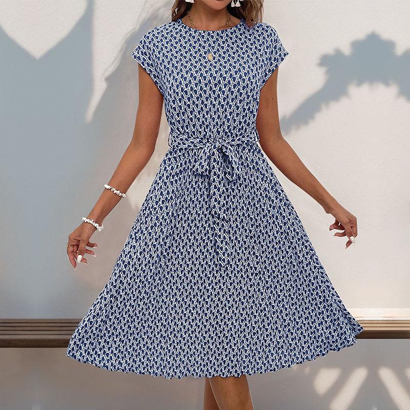 

Платье плиссе с геометрическим принтом: Летний повседневный и отпускной стиль Medium темно-синий