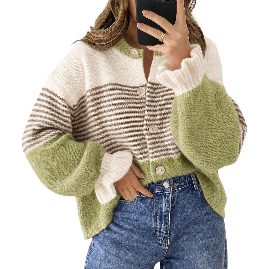 Cardigan tricoté color-block, polyvalent / pull d'hiver, à un seul bouton, haut en maille décontracté pour tous les jours