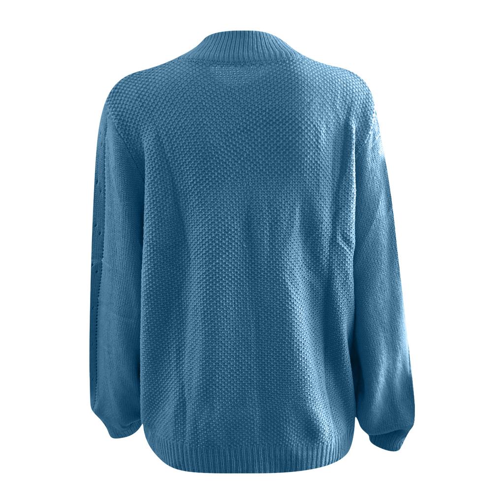 Fashion Women Solid Color Round Neck Sweater Long Sleeve Pullover Sweater Casual Tops