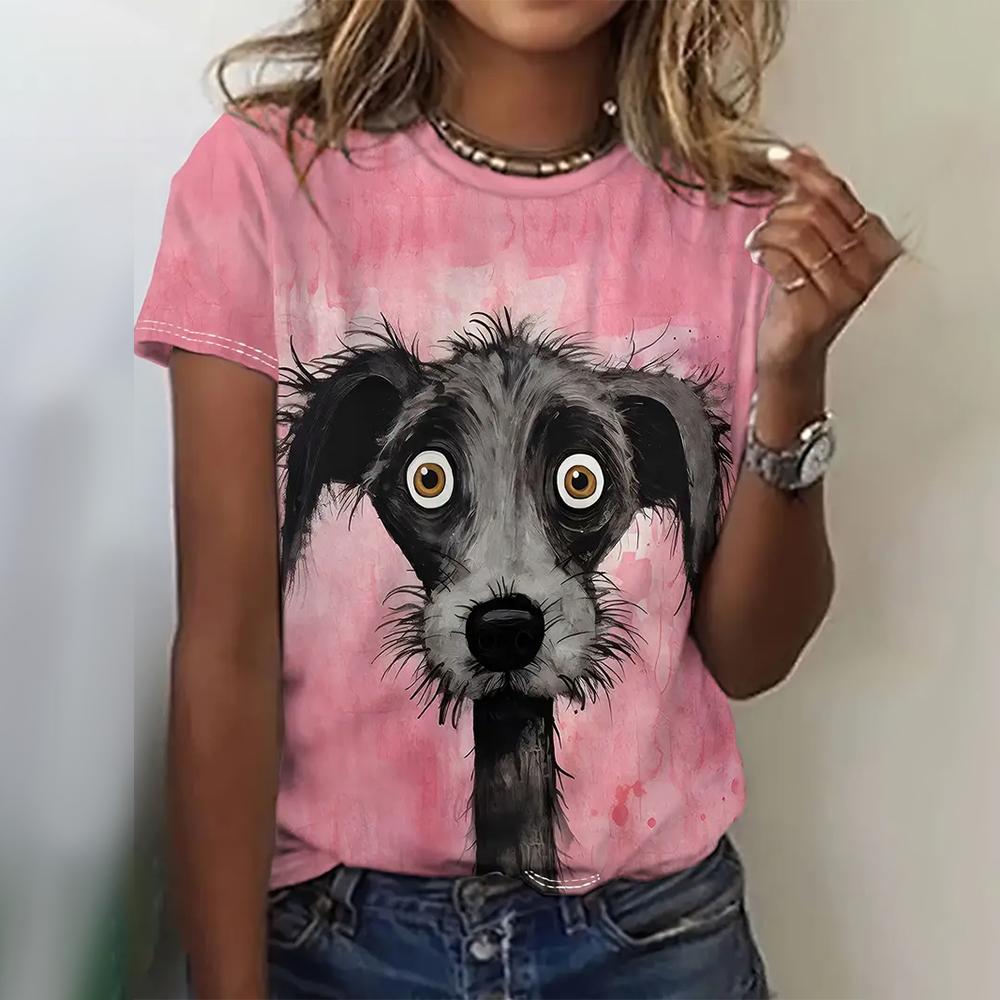 T-shirt da Donna alla Moda Divertenti Stampa 3D Larghe Casual Girocollo Top Estive e Primaverili Streetwear T-shirt e Bluse Harajuku