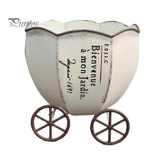 Room Decoration Pot Retro Pumpkin Cart Planter, Decorative Metal Flowerpot with Drainage Hole, Stylish Succulents Pots Plant for Indoor Outdoor