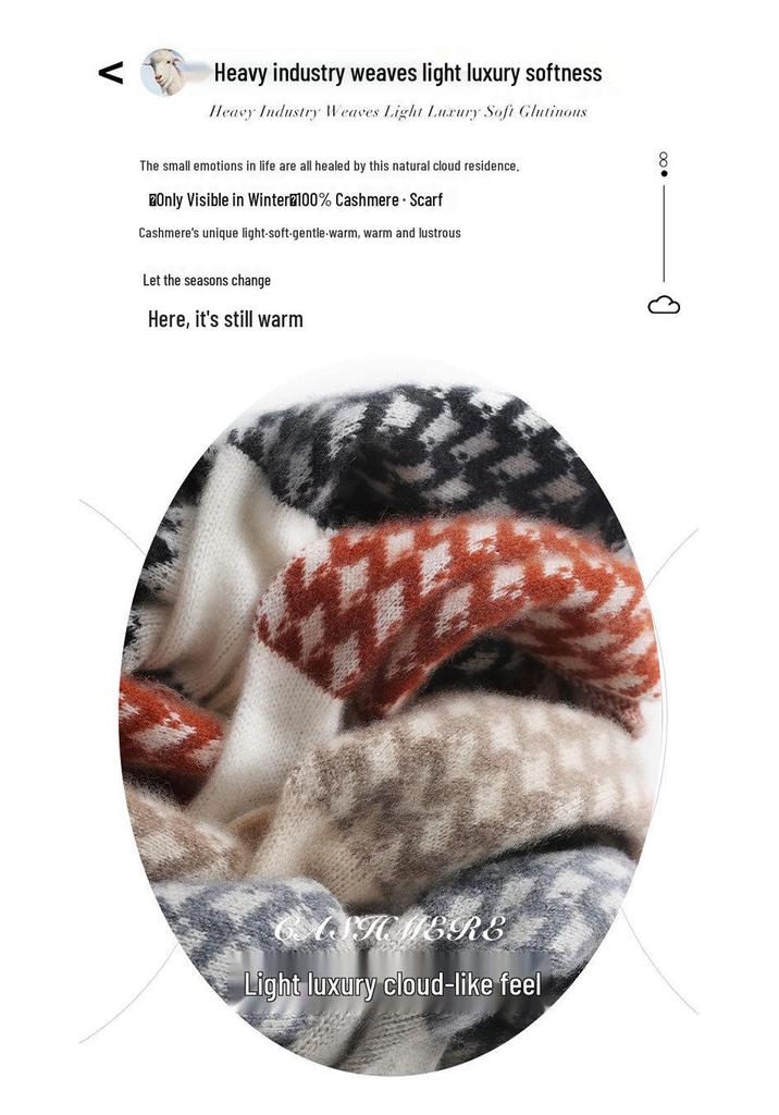Women's 100% Pure Cashmere Perforated Plaid Scarf - Warm Knit Neck Gaiter for Autumn/Winter Cold Protection