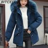 BITCED Women's Mid-Length Drawstring Cotton Coat with Fleece Lining Loose-Fit Puffer Jacket with Down-Fill Cotton Padding Winter Outerwear