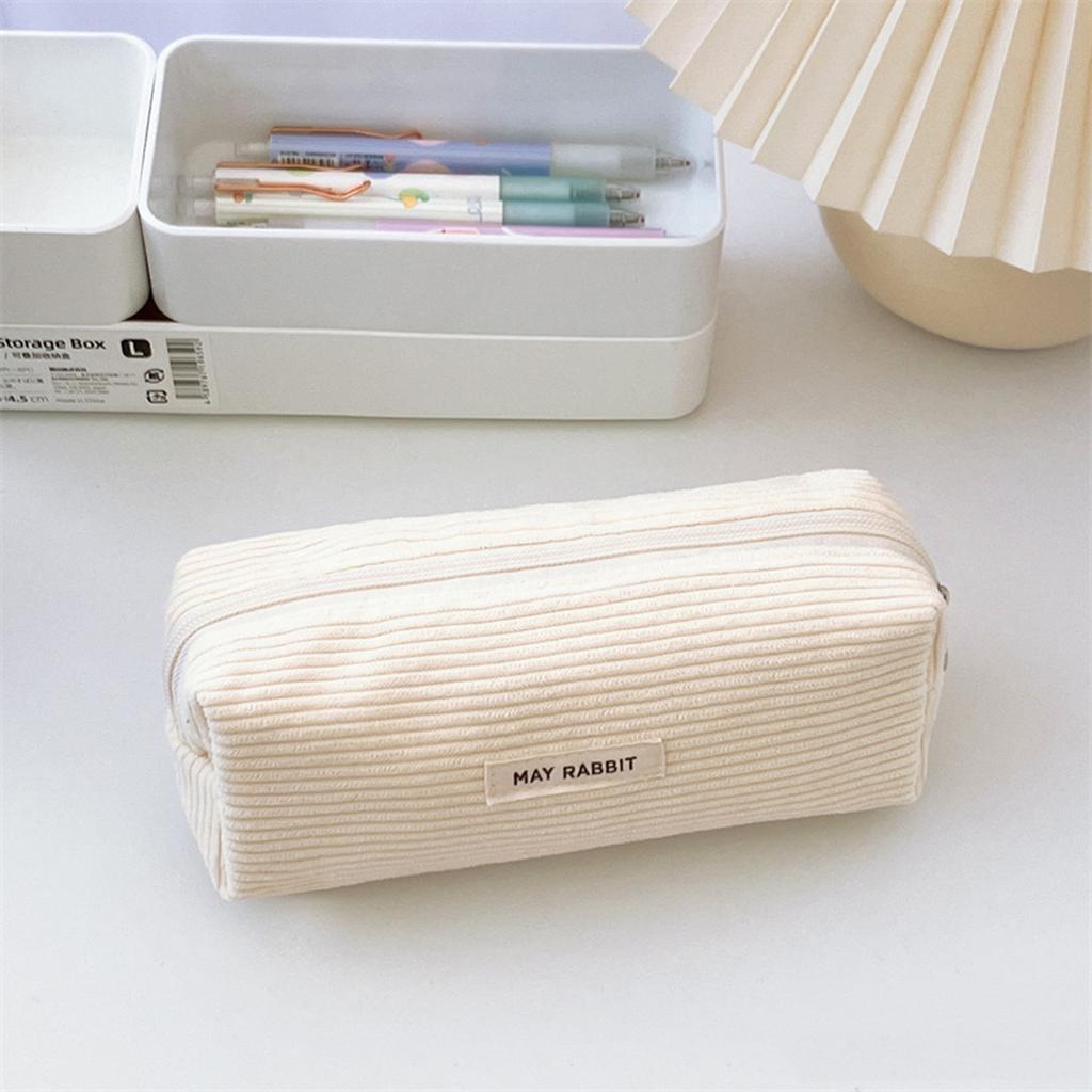1pc New Retro Corduroy Solid Color Pencil Case Coin Purse Artistic Minimalist Cosmetic Bag, High School Student Storage Bag