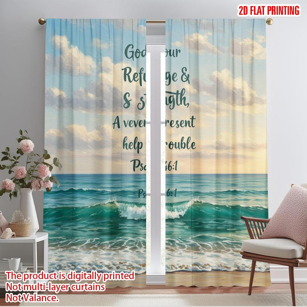 

2pcs 2D flat printing Drapes Ocean Beach Waves God Refuge Strength Polyester Without Electricity 0 Use for Holiday Family 52.50×116.00 CM 2pcs