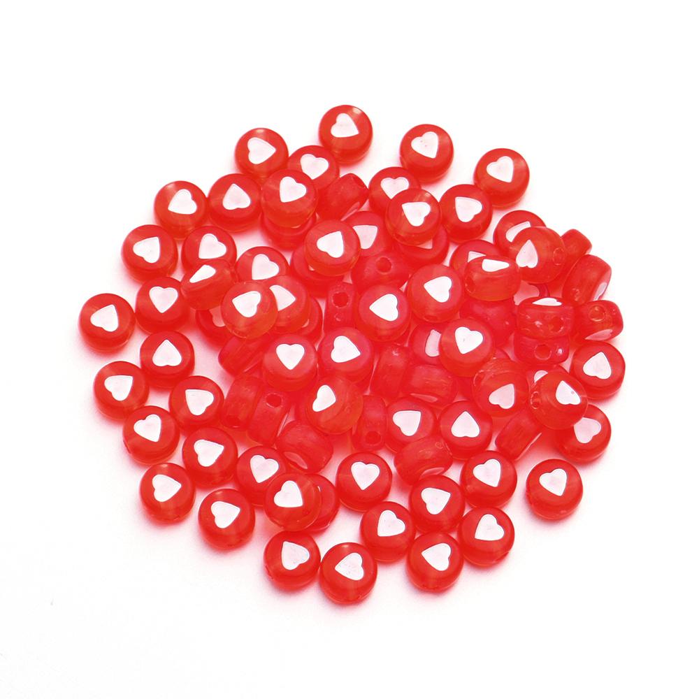 100pcs/lot 7mm Acrylic Beads Colored Transparent Heart Pattern Loose Flat Round Beads For Craft Bracelet Making DIY Jewelry Gift