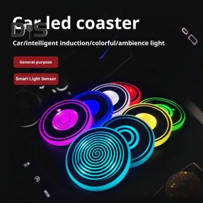 1 paire de dessous de verre lumineux pour voiture, détection intelligente, rechargeable, 3 modes d'éclairage, cycle de 7 couleurs, porte-gobelets à LED