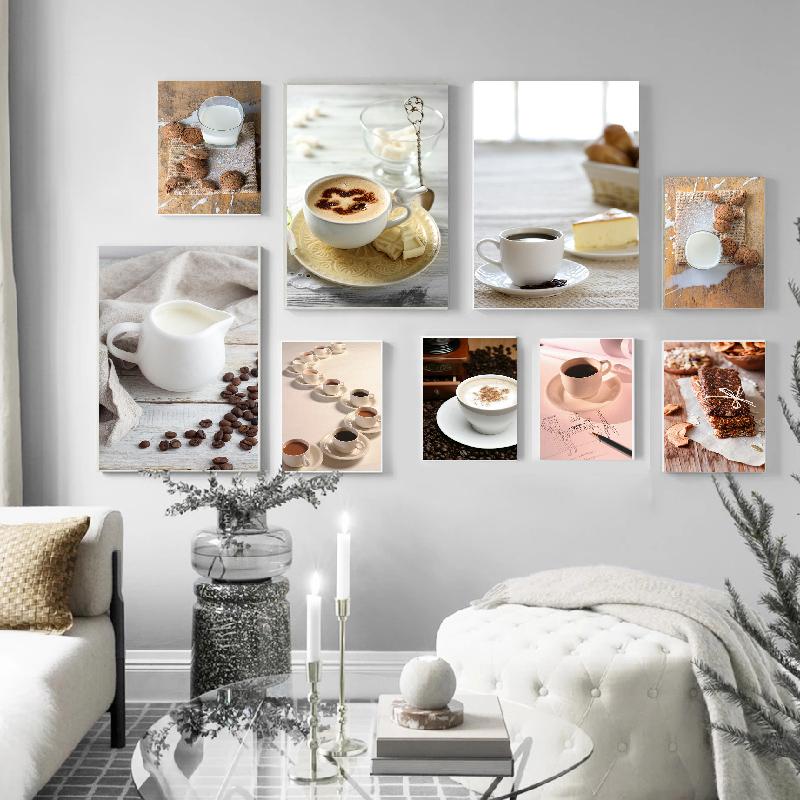 

Молоко, кофе в зернах, еда, напитки, вафли, кофе, настенная живопись, холст, картина для кухни, дома, декоративная картина, печать плакатов для столовой