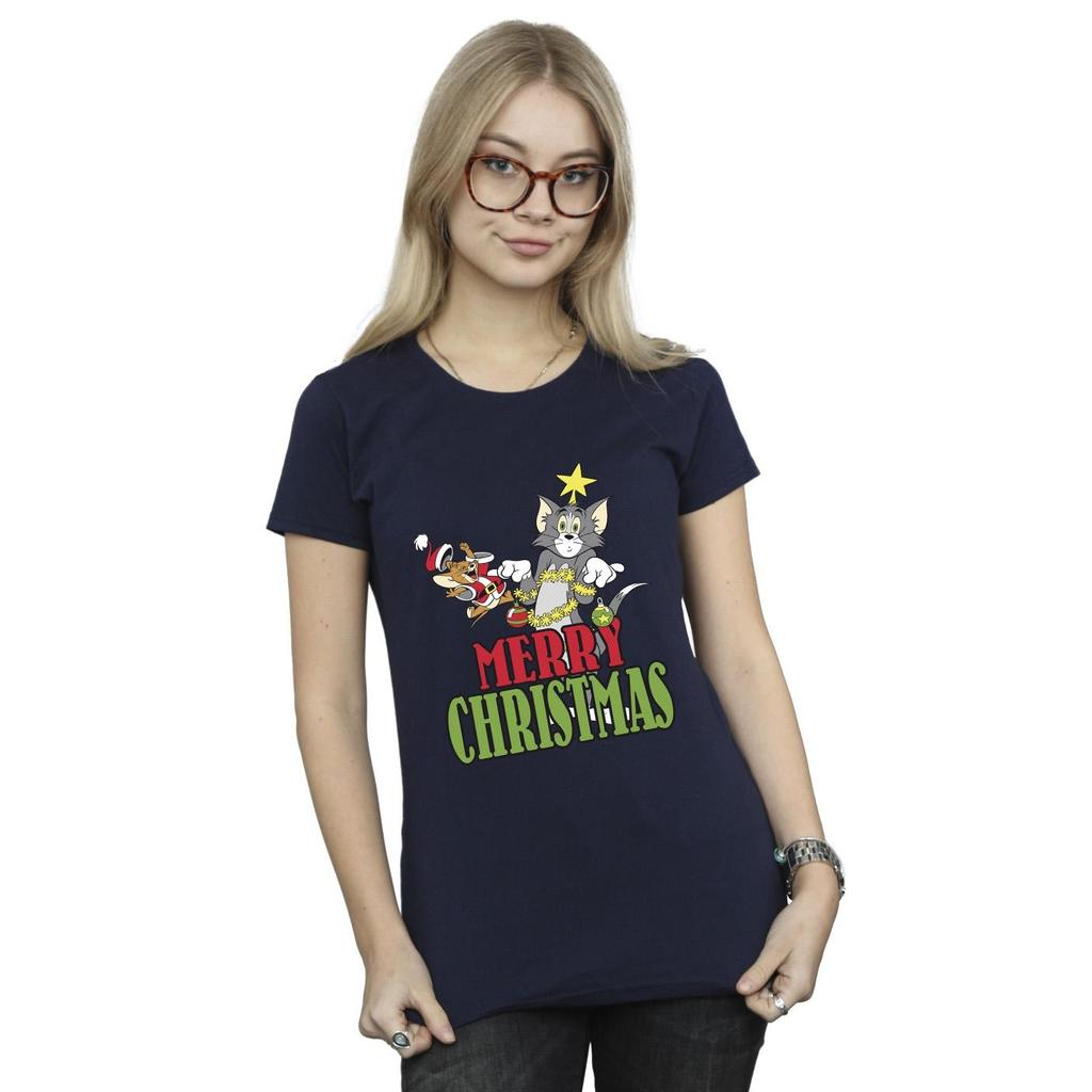 Tom And Jerry Womens/Ladies Merry Christmas Baubles Cotton T-Shirt