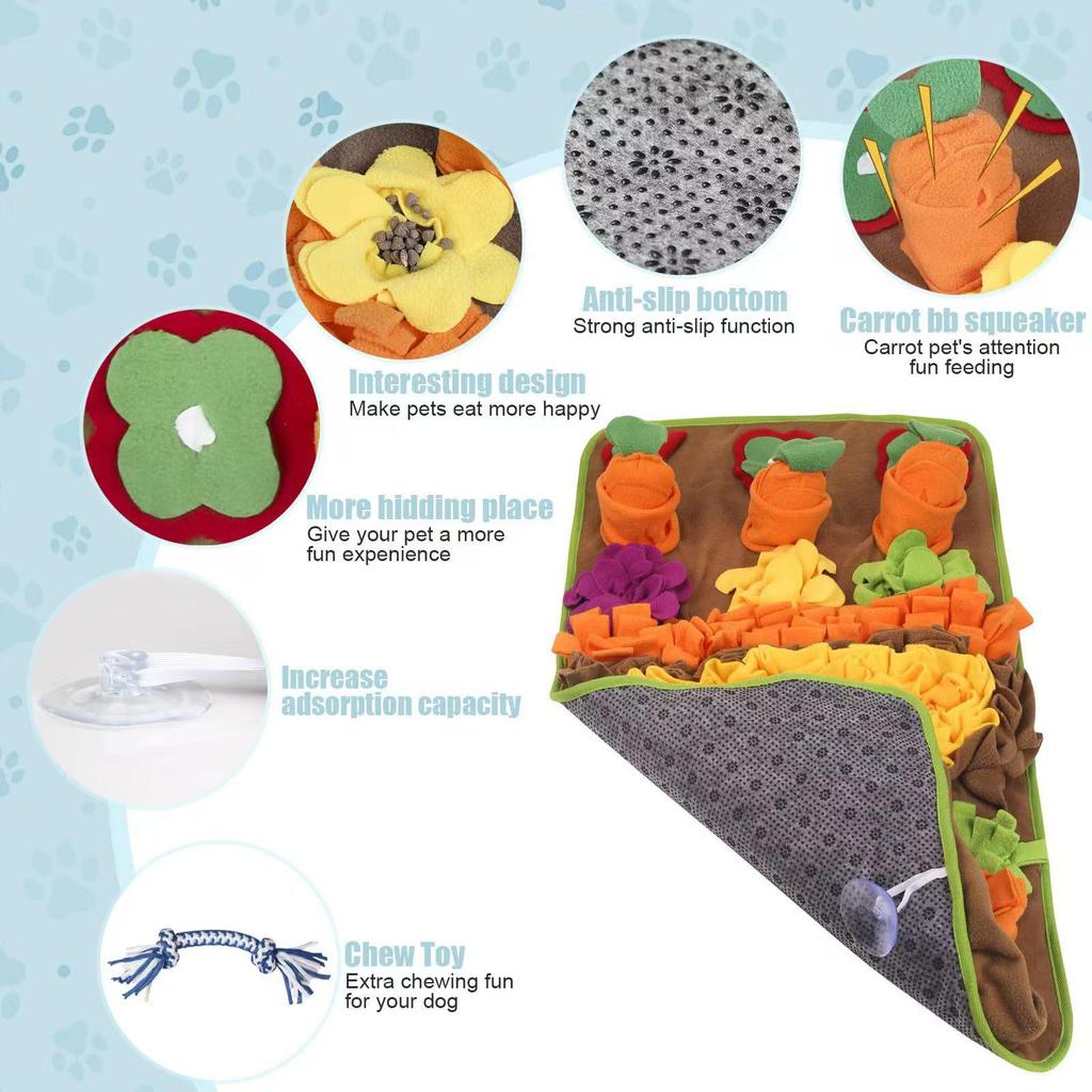 Wool Fleece Pet Dog Sniffing Mat for Slow Feeding and Training - Indoor/Outdoor Activity Puzzle Toy