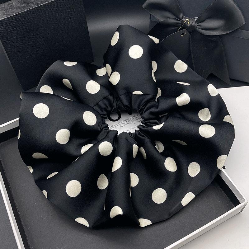 Elegant Korean-Style Satin Polka Dot Hair Tie – Extra Large for Ponytail