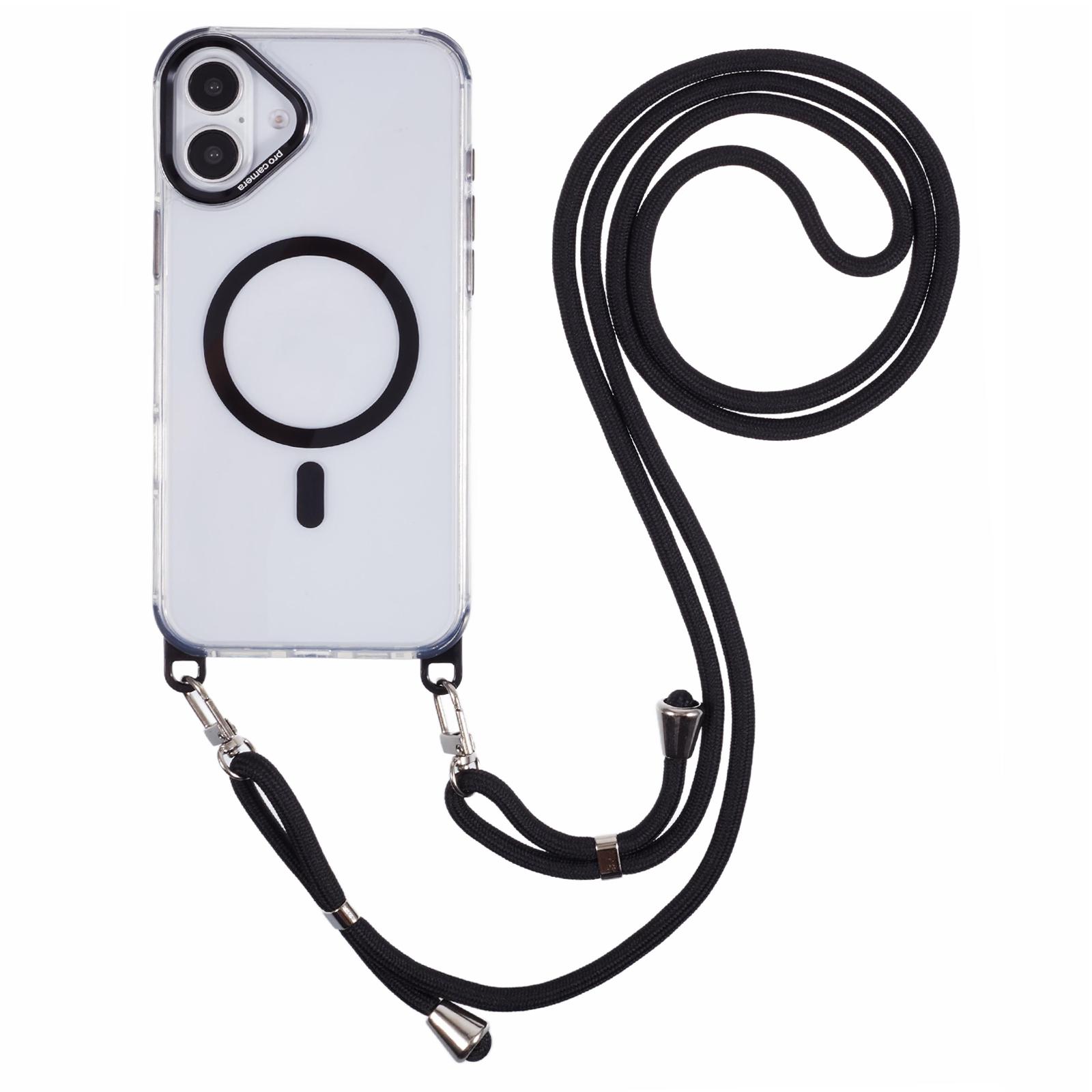 

For iPhone 16 Plus Clear Case Compatible with MagSafe Shockproof PC+TPU Phone Cover with Long Lanyard G