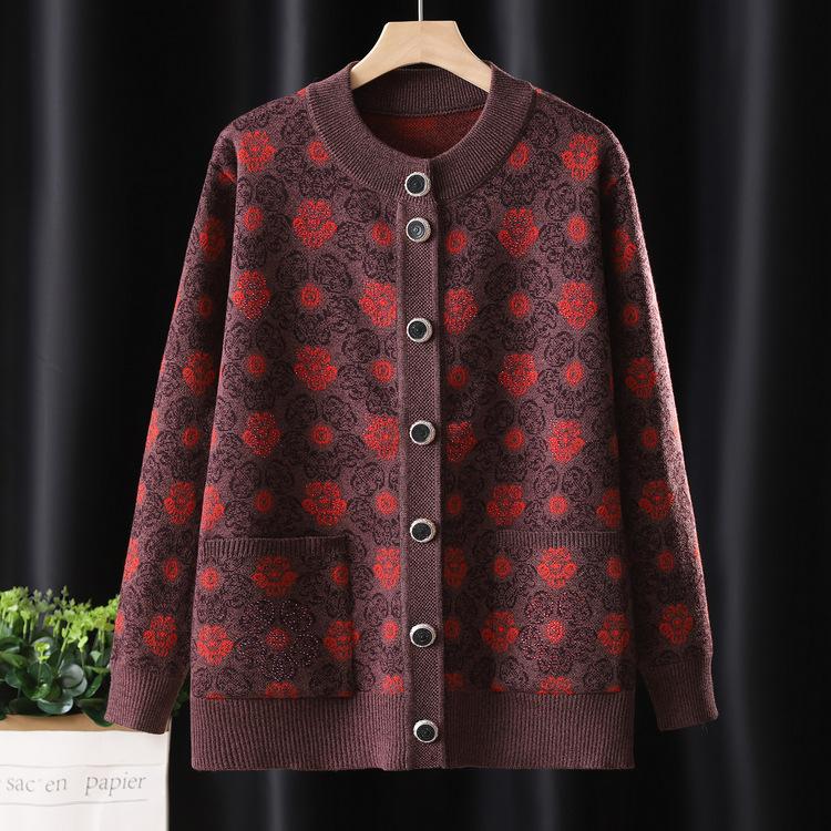 Autumn and Winter Fashion Knitted Jacket Mother Foreign Style Plush Thickened Sweater