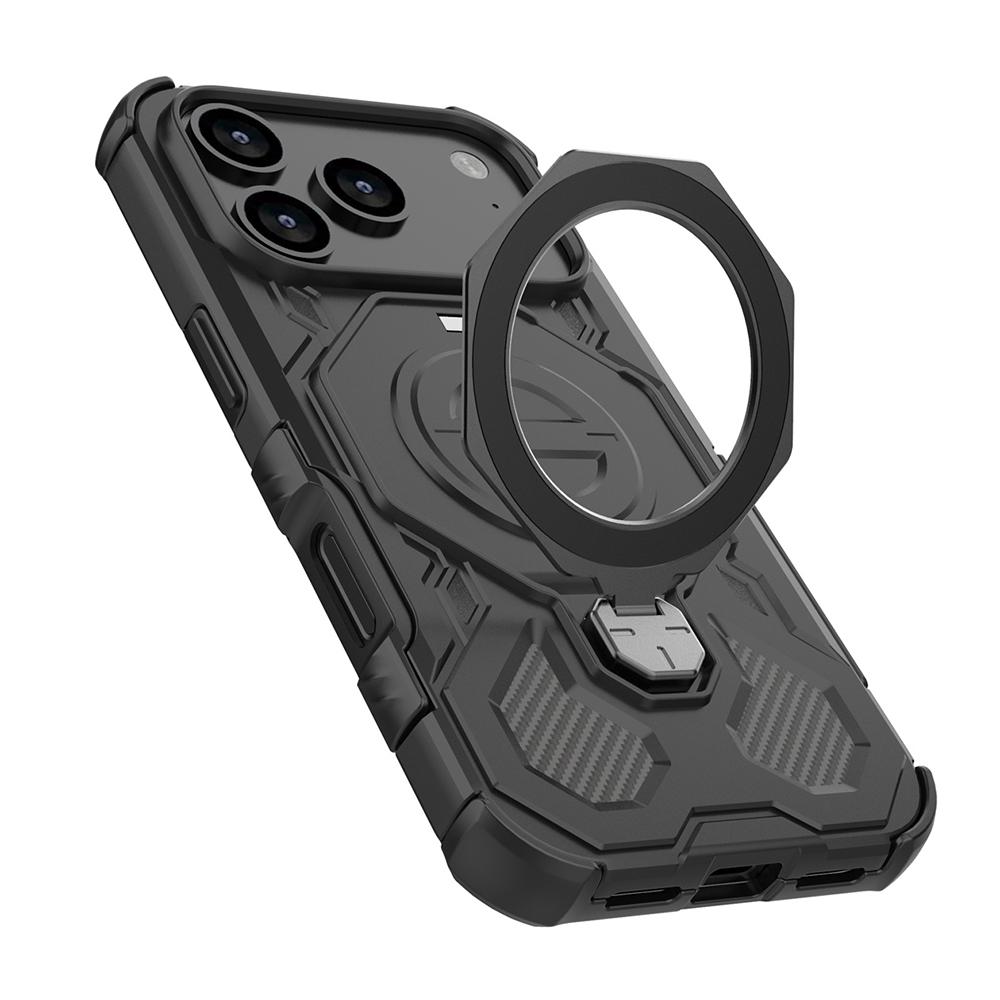 For iPhone 17 Pro Magnetic Case Rotating Metal Kickstand Shockproof PC + TPU Phone Back Cover