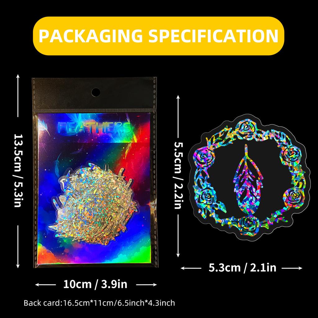 50 Silver Laser Transparent Feather Stickers Temu Aurora Laser Feather Hot Silver Goo Card