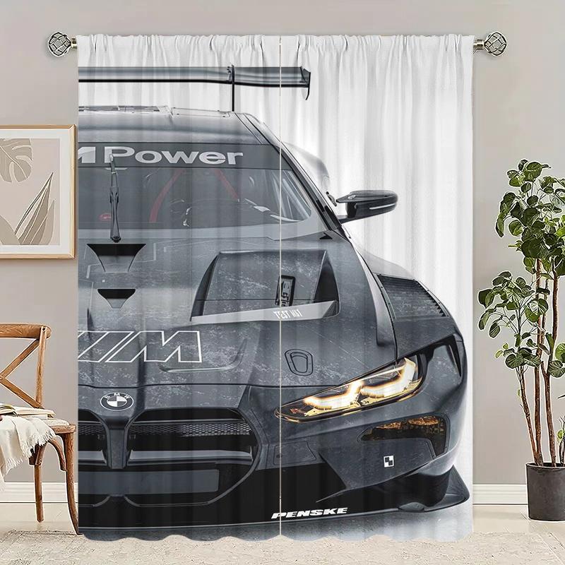 2 ks - Černé sportovní auto - Tištěný závěs, Polyesterový poloprůhledný závěs - 100% polyesterový materiál, bytová dekorace