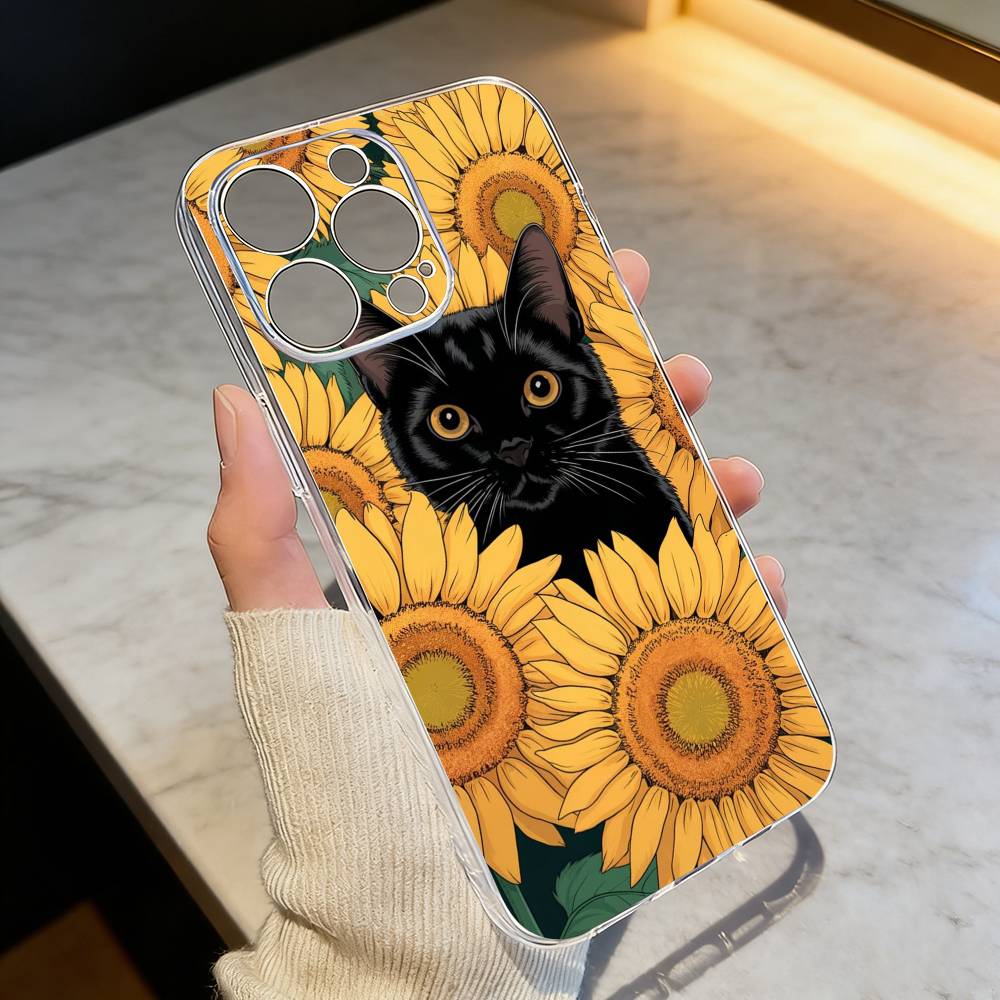 Cartoon B-black c-cat cool Phone Case Transparent Silicone Soft For iPhone 17 16 15 14 13 12 11 Mini Pro Max Plus iPhone14