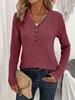 Women Long Sleeve Knit Top Casual Ribbed Button Detail Pullover Sweater Soft Stretchy Lightweight Jumper