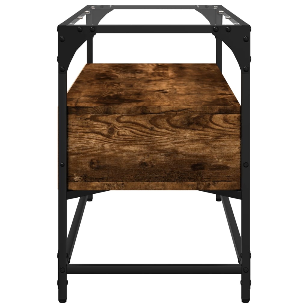 TV Stand with Glass Top Smoked Oak Finish 80 X 35 X 51 Cm Engineered Wood