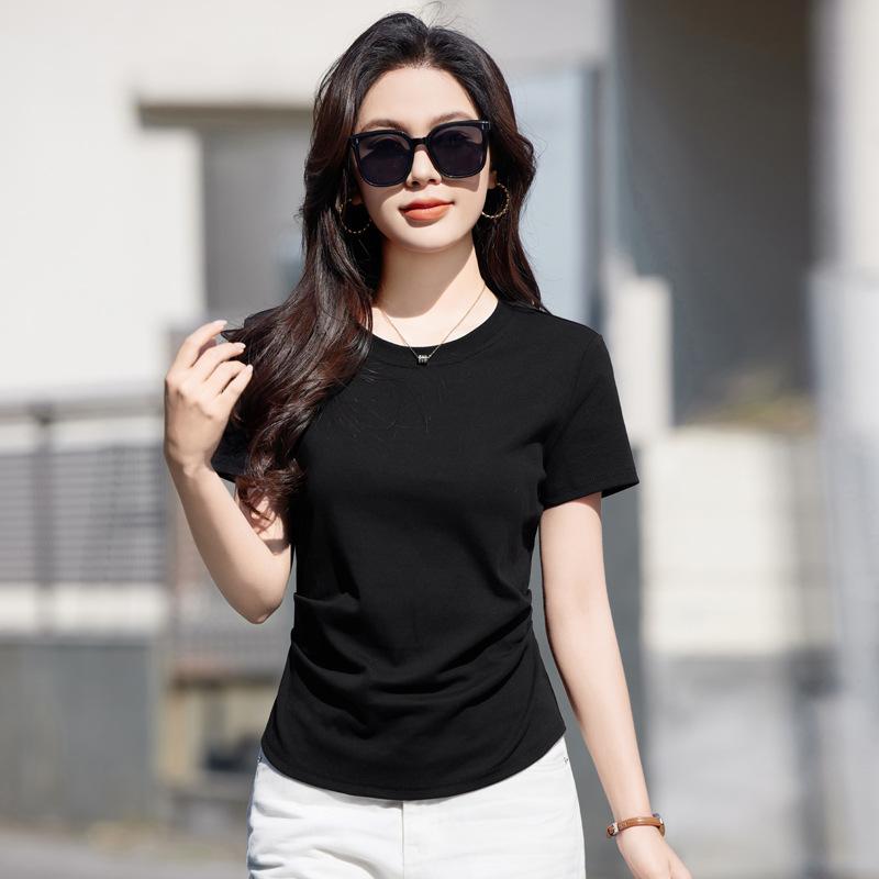Summer Women's Solid Colour Round Neck Slim Versatile Half-sleeved Casual Cotton Short-sleeved T-shirt