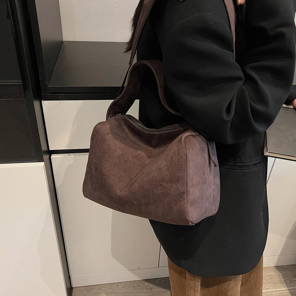 Retro Faux Suede Shoulder Bags Solid Color Tote Handbags Chic Casual Commuting Bag Large for Women Ladies Work Travel Commuting