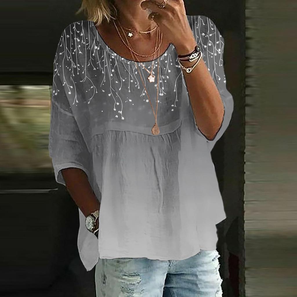 Camicie di Lino da Donna Manica 3/4 Bottoni Scollo O Top Estivi Eleganti Casual Carini