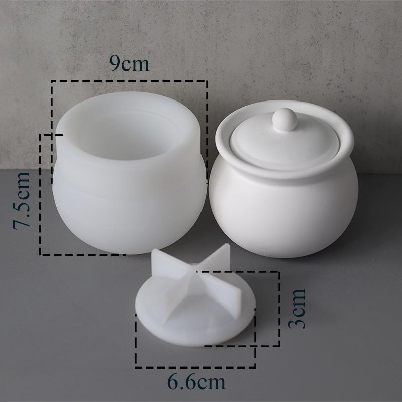 

Round Candle Jar Mold with Lid Concrete Candle Vessel Silicone Mould Cement Plaster Resin Flowerpot Storage Box Craft Molds Tool