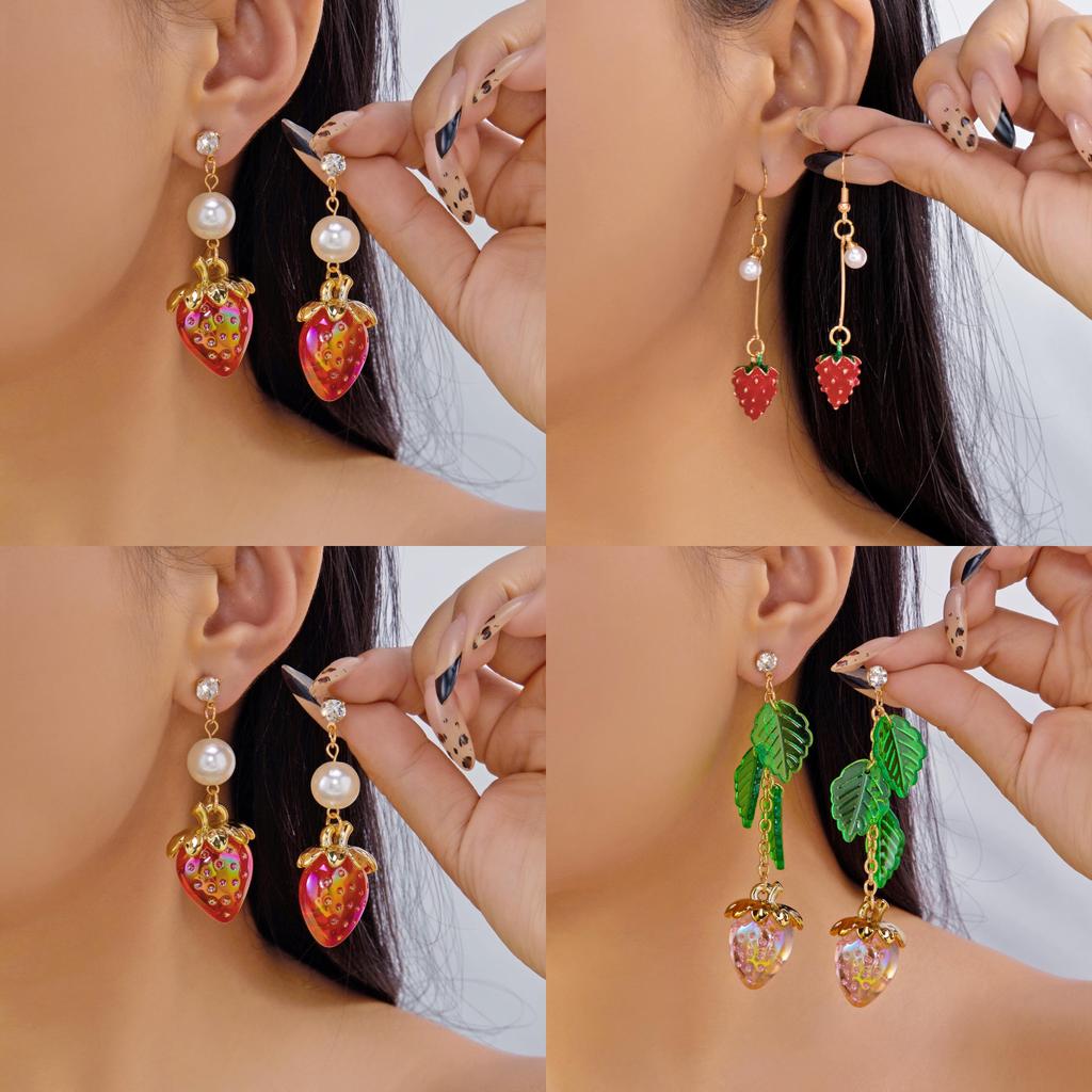 Flower Earrings Alloy Pearl Drop Jewelry For Women With Fruit Design For Casual Wear