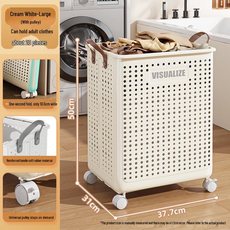 Foldable Laundry Basket with Wheels - Storage for Dirty Clothes
