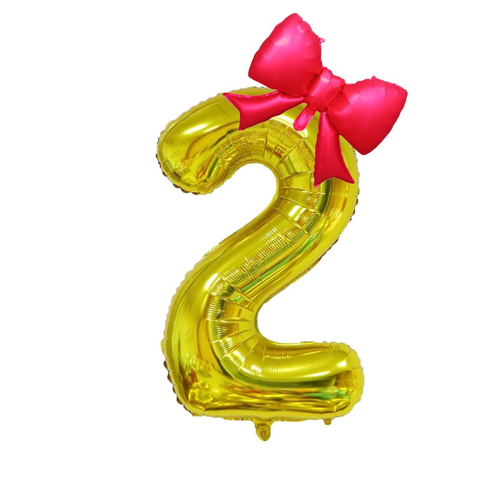 2Pcs 40Inch Gold Number Foil Balloon with Cute Bow Balloons For Kids Baby Girl 1st Birthday Party Decoration Favors Supplies