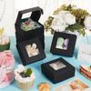 BENECREAT 28 Packs 3.3x3.3x1.3 Inch Square Gift Boxes with Clear Window, Black Bakery Boxes Gift Packaging Boxes for Anniversaries, Birthdays,
