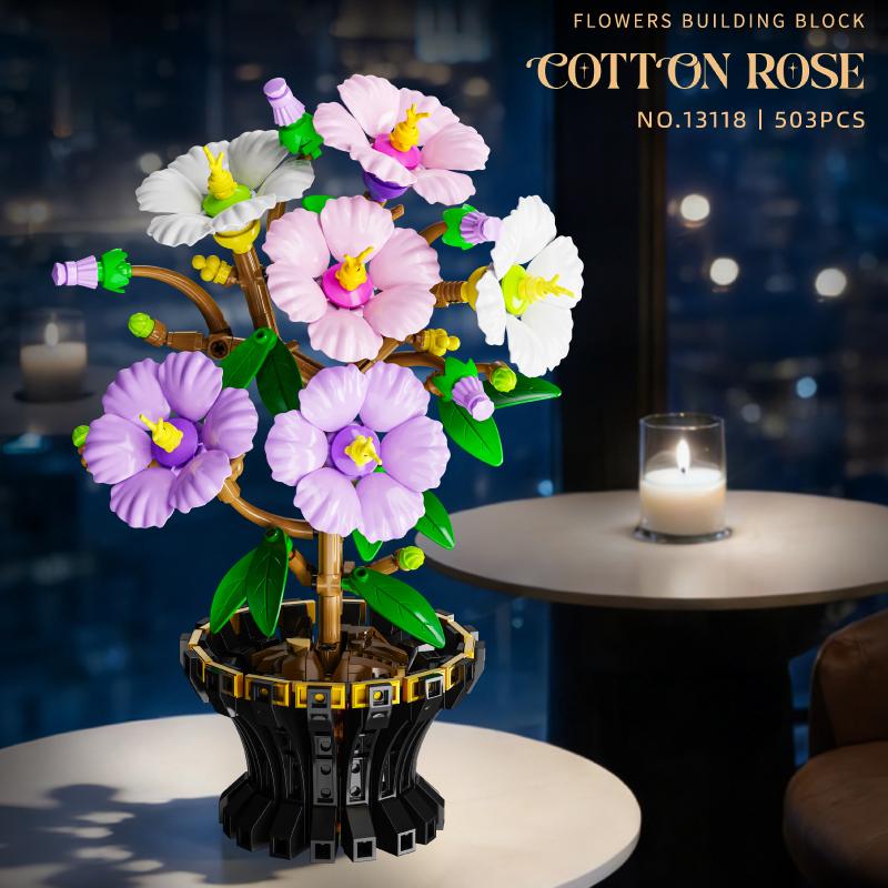 503Pcs Bonsai Hibiscus Tree Home Decor Creative Ornament Building Blocks Flower Set Educational Assembly Toy Birthday Gift